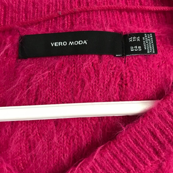 VERO MODA Fuzzy Chic Sweater Top Blouse XL Magenta Pink V-Neckline Long Sleeve - Picture 6 of 8